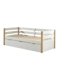 lit enfant banquette 1 tiroir en bois 90x200cm blanc et bois clair