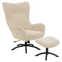 fauteuil avec repose-pieds en tissu beige