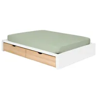 pack lit avec 2 tiroirs bois massif blanc et hêtre 120x200 cm