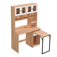 bureau étagère armoire pivotant forme l blanc effet bois naturel 180cm