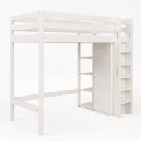 lit mezzanine en bois blanc avec armoire et 6 étagères 90x200 cm
