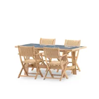 ensemble table et chaises de jardin céramique bleu 168x87