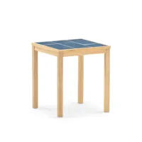 table de jardin en bois et céramique bleue 65x65