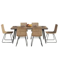 ensemble table en bois d'acacia fsc et 6 chaises de jardin beige