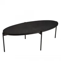 table basse ovale 131x65cm noire effet pierre pieds en métal