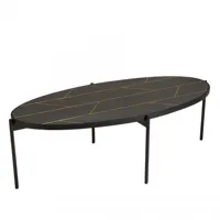 table basse ovale 131x65cm effet pierre motifs dorés