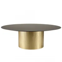 table basse ronde plateau en fer noir pied strié doré d110