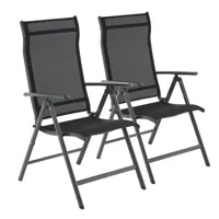 chaise de jardin pliable  lot de 2 cadre en aluminium noir