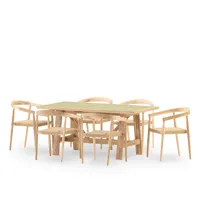 ensemble table et chaises de jardin 6 pl céramique verte 168x87