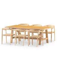 ensemble de table et 6 fauteuils en bois et céramique moutarde 205x105