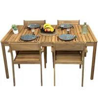 ensemble table en bois d'acacia fsc 160 cm et 4 fauteuils de jardin