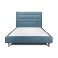 lit avec tête de lit capitonnee tissu et sommier tapissier  bleu ocean
