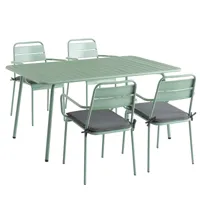 ensemble table 160 cm et 4 chaises de jardin vert menthe
