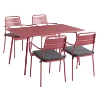 ensemble table 140 cm et 4 chaises de jardin rouge indien