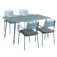 ensemble table 160 cm et 4 chaises de jardin bleu givré