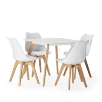ensemble table 80x80 cm et 4 chaises de salle à manger blanc