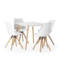 ensemble table 80x80 cm et 4 chaises de salle à manger blanches