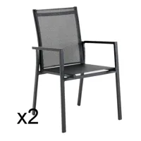 lot de 2 fauteuils de jardin en aluminium noir et toile plastifiée