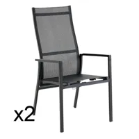 lot de 2 fauteuils de jardin en aluminium noir et toile plastifiée