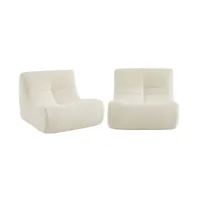 2 fauteuils chauffeuses bouclette texturée blanc