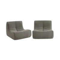 2 fauteuils chauffeuses bouclette texturée gris