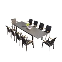 table de jardin extensible aluminium + 10 fauteuils gris anthracite