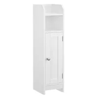 colonne de salle de bain avec porte et étagère effet bois blanc