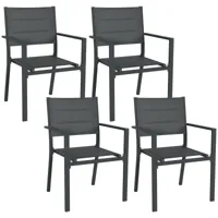 lot de 4 chaises de jardin empilables accoudoirs alu textilène gris