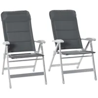 lot de 2 chaises de jardin pliantes inclinables alu. oxford gris