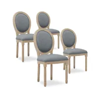 intensedeco - lot de 4 chaises médaillon louis xvi tissu gris - gris
