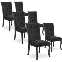 intensedeco - lot de 6 chaises capitonnées chaza velours noir - noir