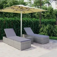 ensemble de 2 élégants bains de soleil de soleil avec coussins + table de différentes couleurs couleur : gris