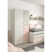 dmora - vestiaire manchester, armoire de chambre, armoire à 3 portes et 3 étagères avec barre à vêtements, cm 90x52h200, gris et rose, avec emballage