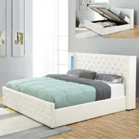 lit coffre design avec led osmos - blanc - 180x200, polyuréthane, style contemporain, 219 x 204 x 113 cm - blanc - meubler design