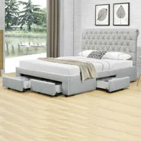 lit design avec tiroirs hyde - gris - 140x190, tissu, style contemporain, 216.5 x 156 x 104 cm - gris - meubler design