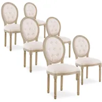 intensedeco - lot de 6 chaises médaillon capitonnées louis xvi tissu beige - beige