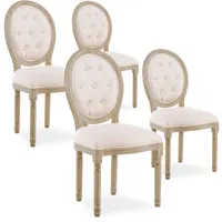 lot de 4 chaises médaillon capitonnées louis xvi tissu beige - beige