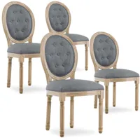 intensedeco - lot de 4 chaises médaillon capitonnées louis xvi tissu gris - gris