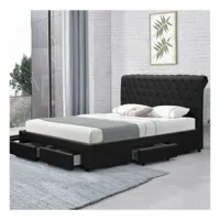 lit design avec rangement tiroirs hyde - polyuréthane noir - 180x200, style contemporain, 236.5 x 196 x 104 cm - pu noir - meubler design