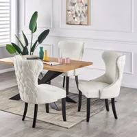 mayfair - lot de 6 chaises capitonnées en velours beige - style contemporain - pieds en bois - salle à manger, cuisine ou coiffeuse - beige