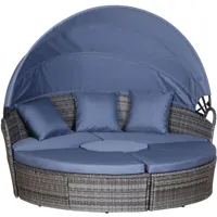 outsunny - lit canapé de jardin modulable grand confort pare-soleil pliable 5 coussins 3 oreillers 180l x 175l x 147h cm résine tressée grise