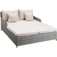 outsunny - lit canapé double pour jardin en résine tressée pe avec matelas, accoudoirs et 4 coussins dim. 158l x 134l x 70h cm - gris et beige - gris