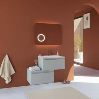 meuble de salle de bains gris clair 90 cm avec tiroir décentré et miroir à led seattle