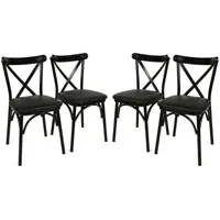 cotecosy - lot de 4 chaises bistrot antonio bois et métal noir - noir