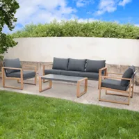 salon de jardin aluminium duisburg - salon de jardin 5 place en aluminium effet bois - salon de jardin avec sofa, fauteuil et table basse - noir