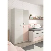 vestiaire dgorett, armoire de chambre, armoire à 3 portes et 3 étagères avec barre à vêtements, 90x52h200 cm, gris et rose - dmora