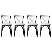 lot de 4 chaises bistrot rostal métal noir et tissu blanc - blanc