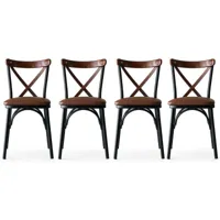 cotecosy - lot de 4 chaises bistrot rostal métal noir et tissu marron - marron