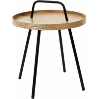 toilinux - table basse indus avec poignée centrale - marron et noir - diamètre 40, hauteur 48,50 cm - marron