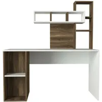 cotecosy - bureau avec étagère intégré cicero bois bois foncé et blanc - bois / blanc